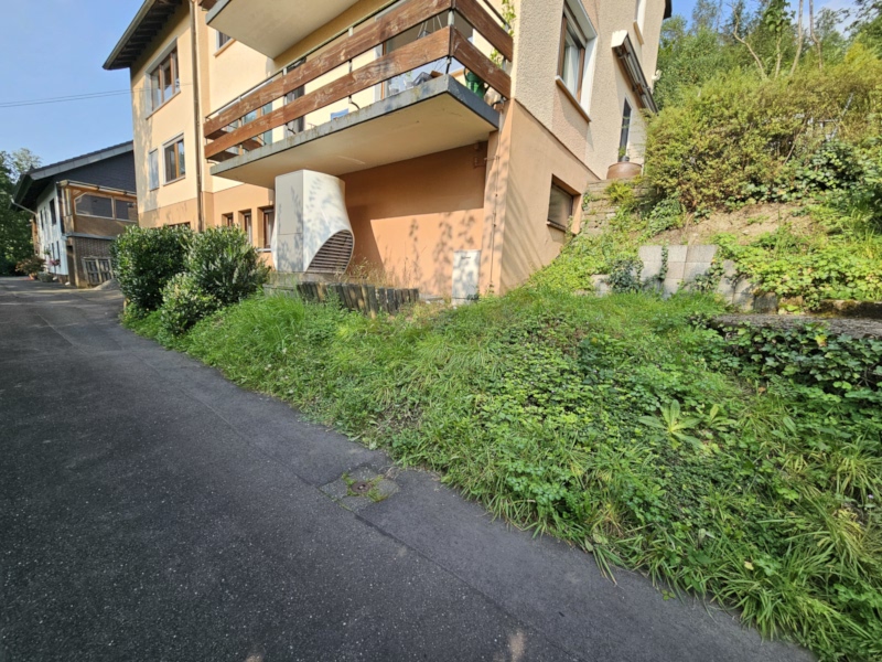 Hang am Haus mit abrutschender Erde auf dem Gehweg